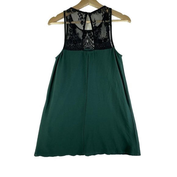 Socialite Women's Dress XS Green Mini with Black Lace Fully Lined Button EUC - Picture 3 of 9